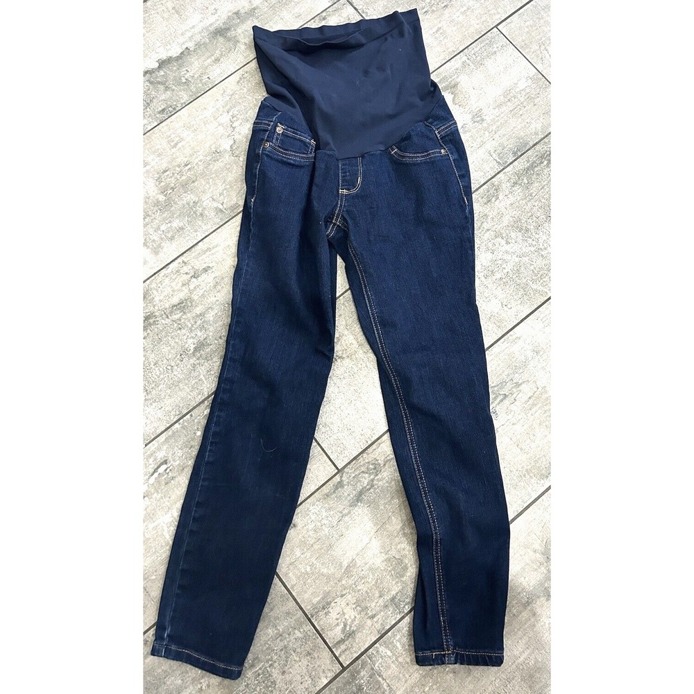 Indigo Blue Motherhood Maternity Jeans Size S Denim Dark Wash Belly Band Skinny